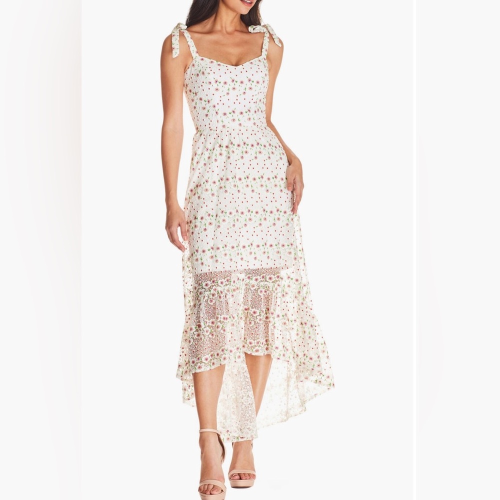 Dress the Population - White Tie Shoulder/ Low High Cocktail Dress - Large